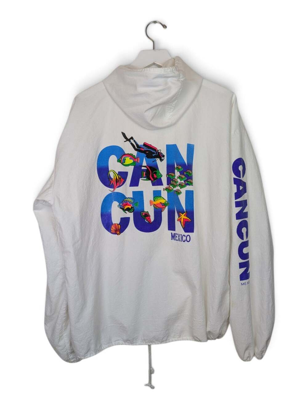 CANCUN Mexico 90s Souvenir Full Zip Woven Hoodie Jacket Lightweight - XL